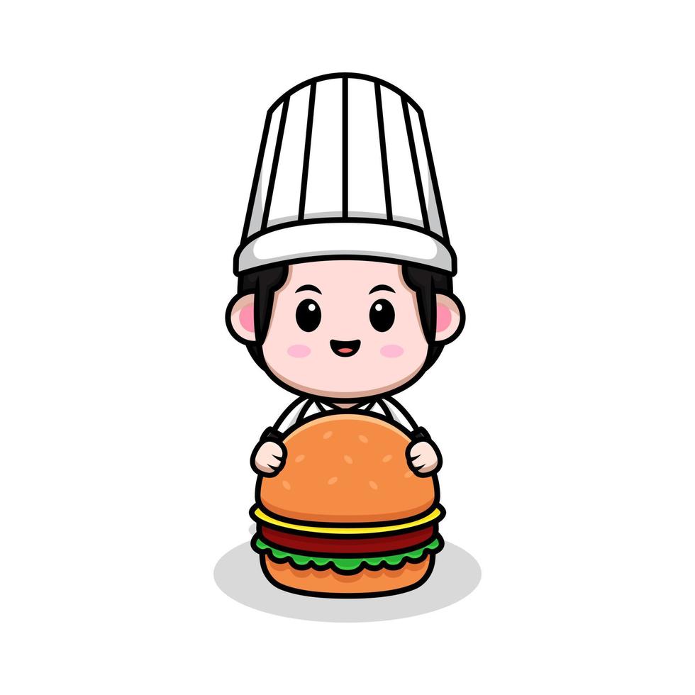 icône de dessin animé mignon chef mascotte. illustration de personnage de mascotte kawaii pour autocollant, affiche, animation, livre pour enfants ou autre produit numérique et imprimé vecteur