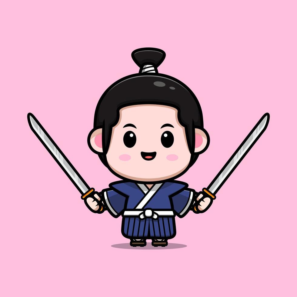 icône de dessin animé mignon samouraï garçon mascotte. illustration de personnage de mascotte kawaii pour autocollant, affiche, animation, livre pour enfants ou autre produit numérique et imprimé vecteur