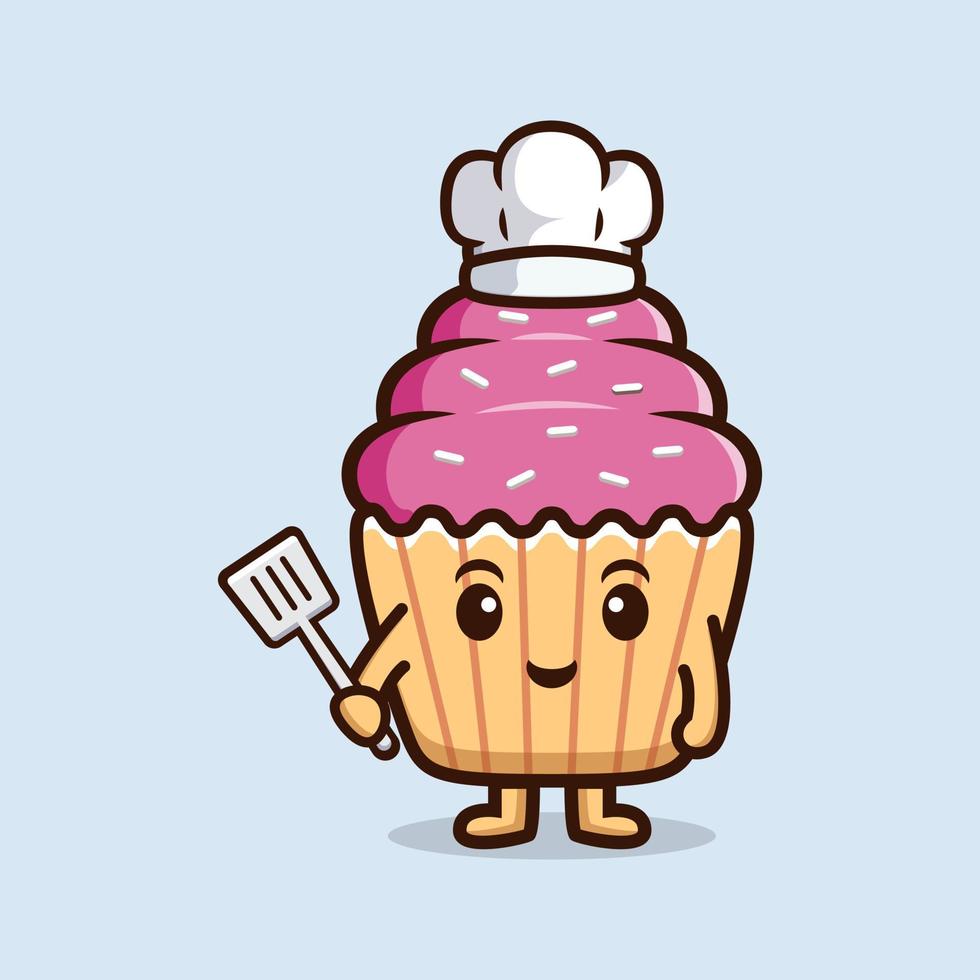 mascotte de dessin animé de personnage de cupcake mignon. illustration de personnage de mascotte kawaii pour autocollant, affiche, animation, livre pour enfants ou autre produit numérique et imprimé vecteur