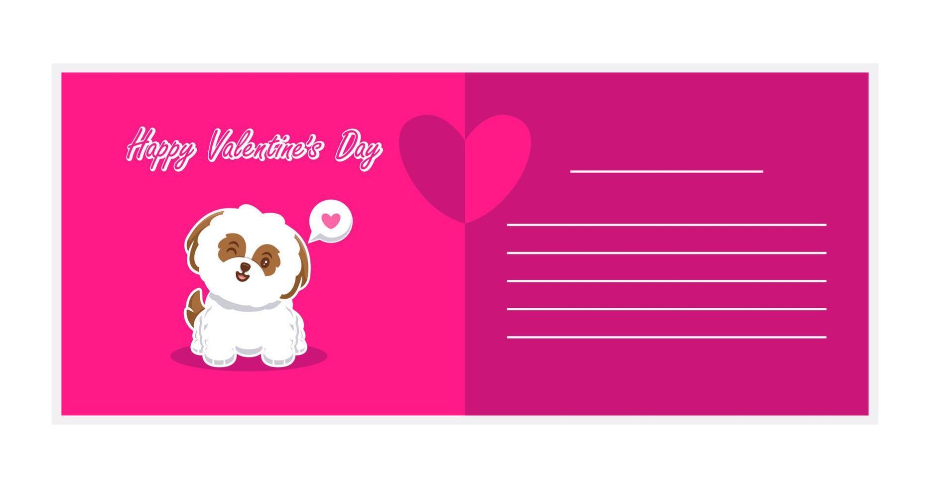 chien mignon avec carte de voeux joyeux saint valentin, vecteur d'illustration plat