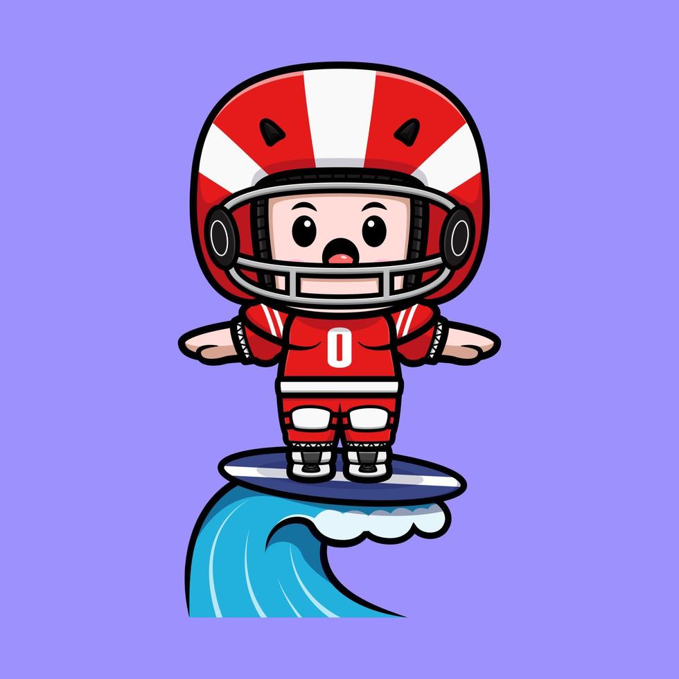 Jolie illustration de personnage mascotte kawaii joueur de football américain pour autocollant, affiche, animation, livre pour enfants ou autre produit numérique et imprimé vecteur