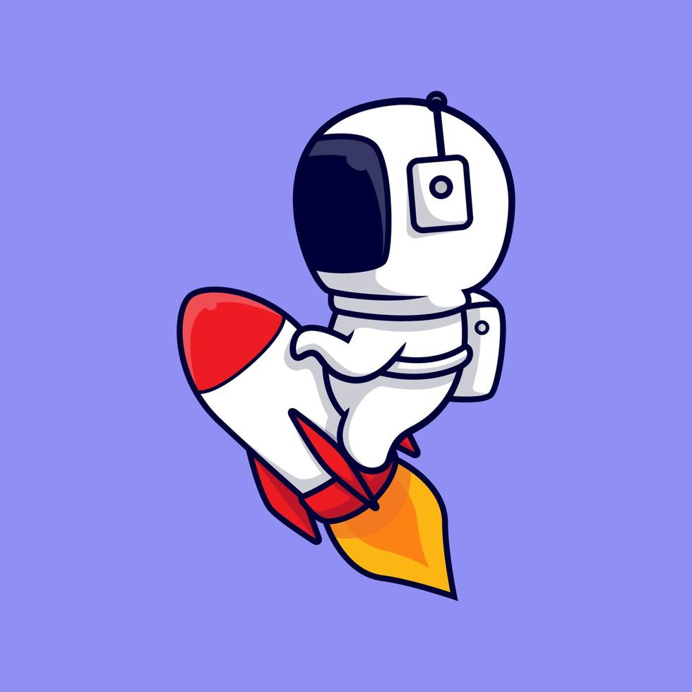 astronaute mignon équitation fusée dessin animé vecteur icône illustration. style cartoon plat