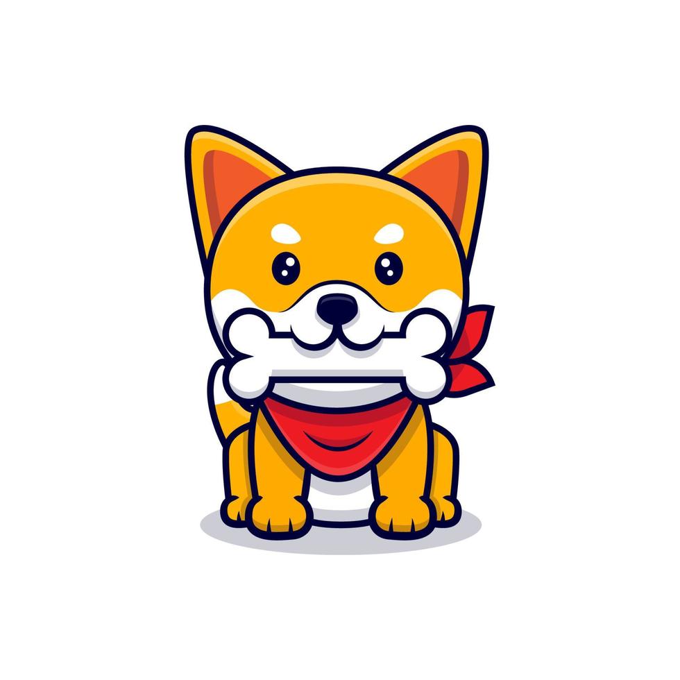 mignon chien shiba inu apporter une illustration d'icône de dessin animé d'os vecteur