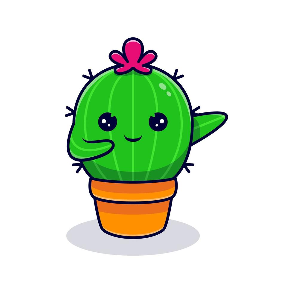 personnage de cactus mignon tamponnant sur un pot. illustration de dessin animé plat vecteur