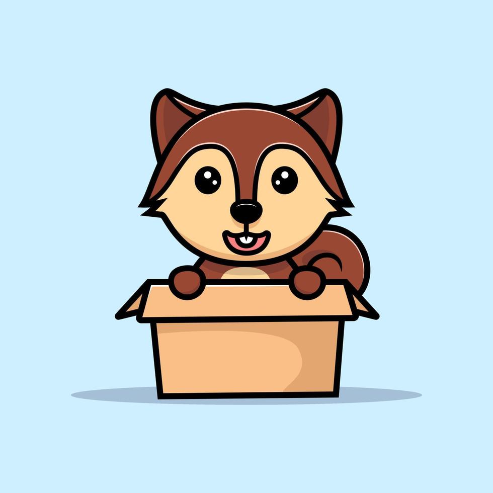 écureuil mignon à l'intérieur du personnage mascotte de la boîte. illustration d'icône d'animal vecteur