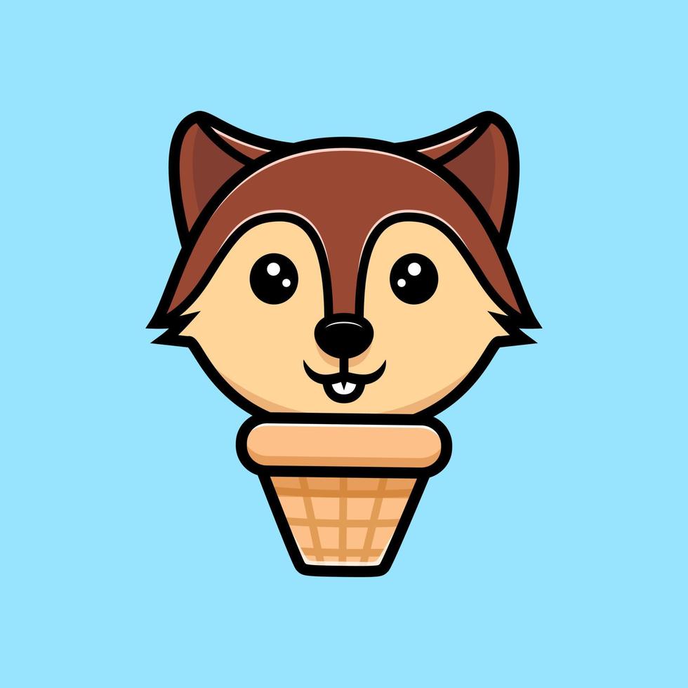 personnage de mascotte de crème glacée à tête d'écureuil mignon. illustration d'icône d'animal vecteur
