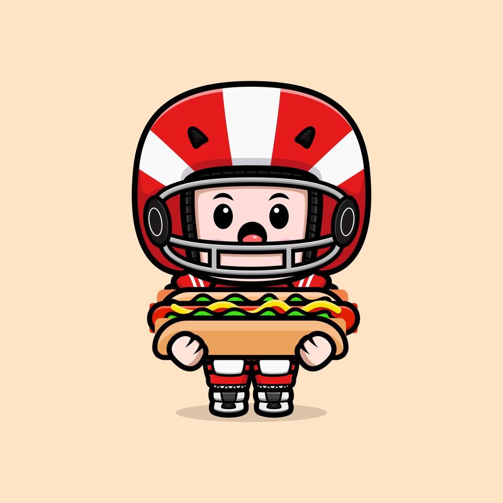 Jolie illustration de personnage mascotte kawaii joueur de football américain pour autocollant, affiche, animation, livre pour enfants ou autre produit numérique et imprimé vecteur