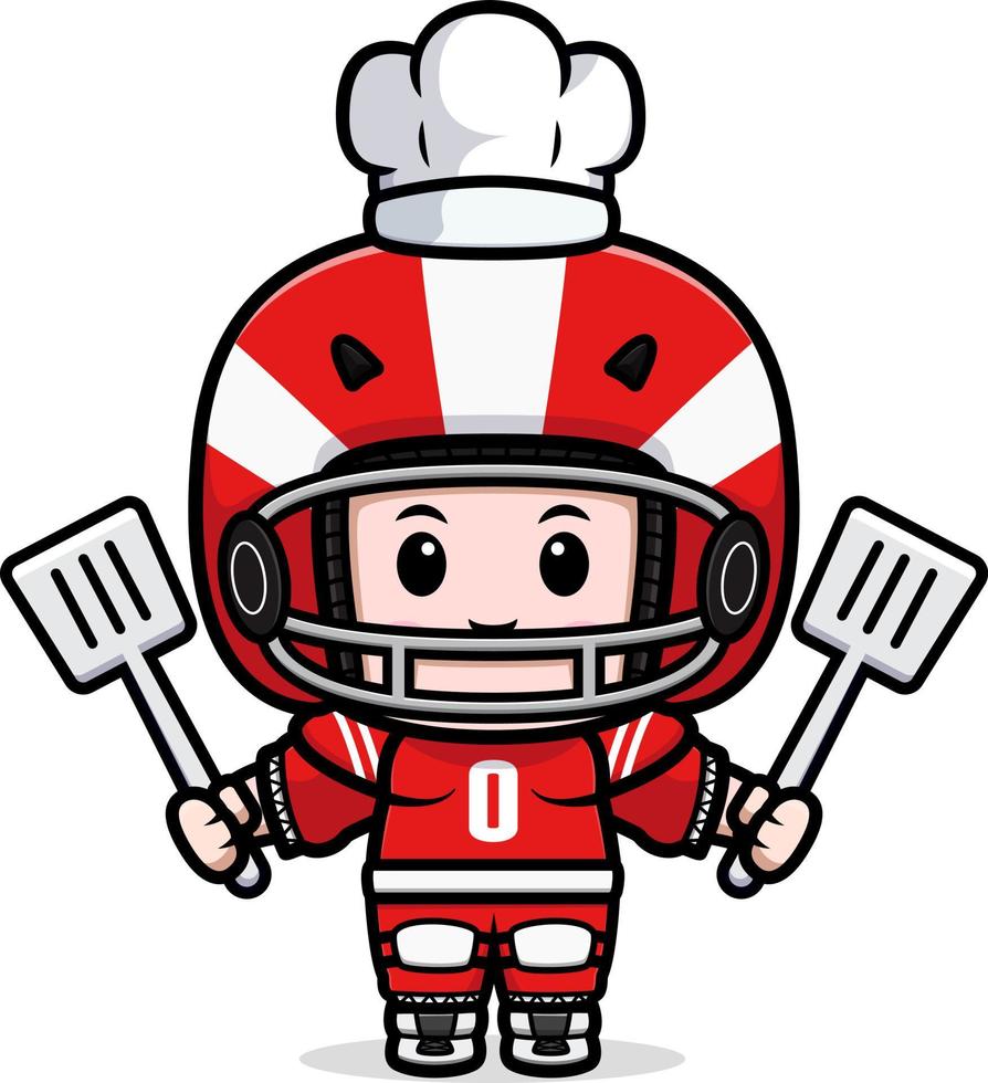 Jolie illustration de personnage mascotte kawaii joueur de football américain pour autocollant, affiche, animation, livre pour enfants ou autre produit numérique et imprimé vecteur