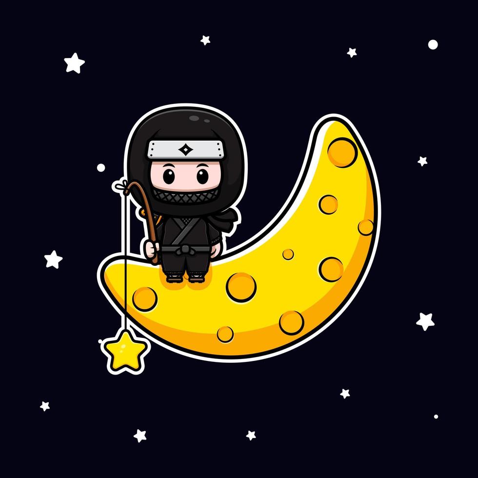 icône de dessin animé mignon ninja mascotte. illustration de personnage de mascotte kawaii pour autocollant, affiche, animation, livre pour enfants ou autre produit numérique et imprimé vecteur