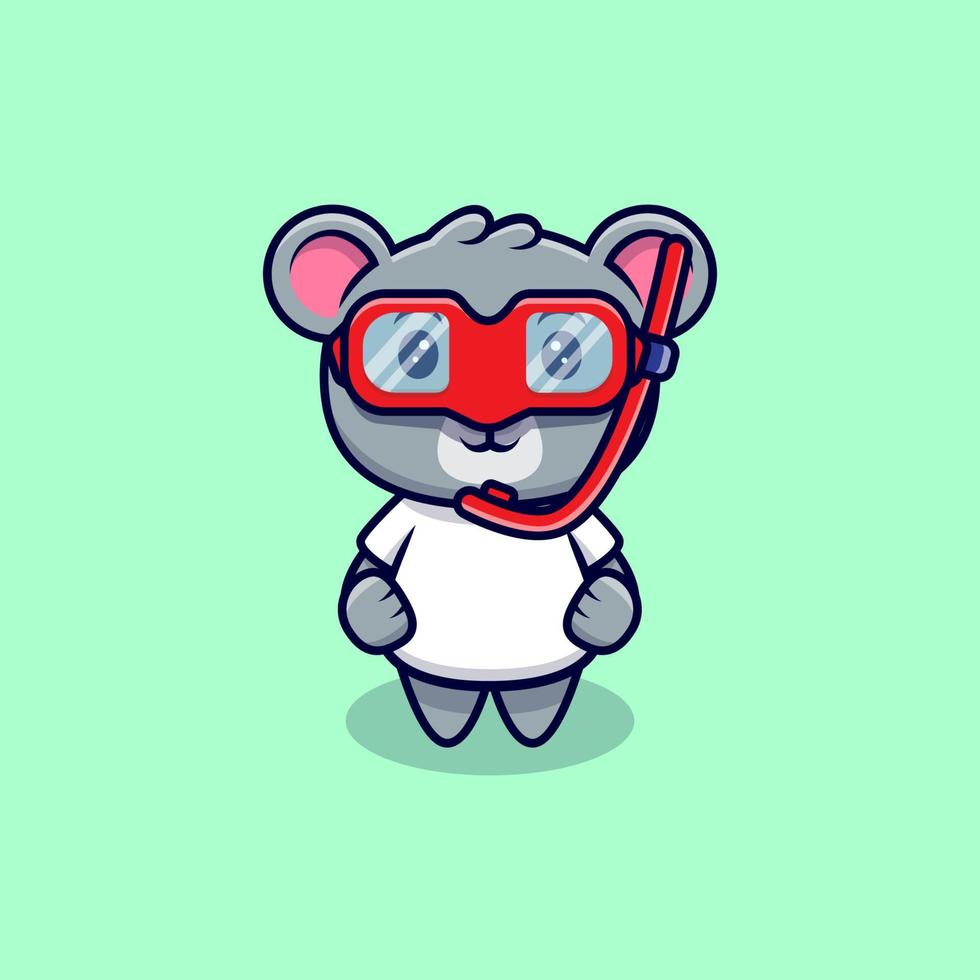 mascotte de koala mignon portant une illustration de vecteur de dessin animé de lunettes de natation.