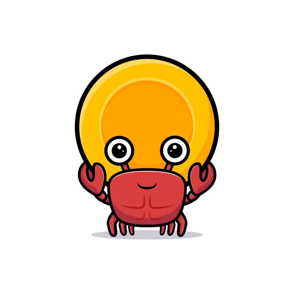 personnage de crabe mignon tenant une pièce d'or vecteur