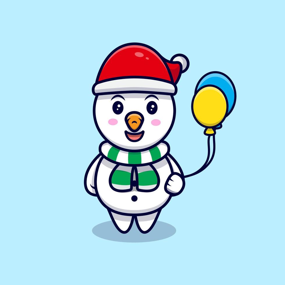 bonhomme de neige mignon et illustration vectorielle de ballon mascotte dessin animé. vecteur