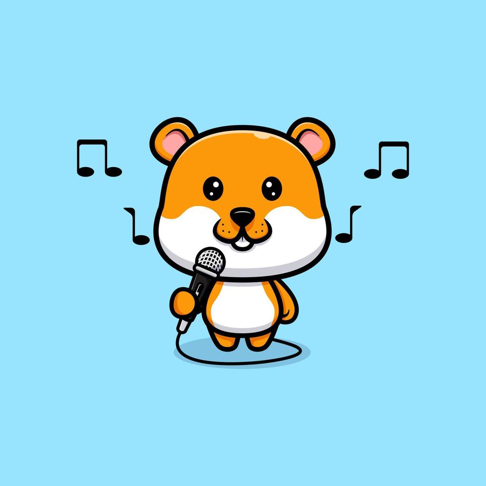 illustration de dessin animé mignon hamster chantant vecteur