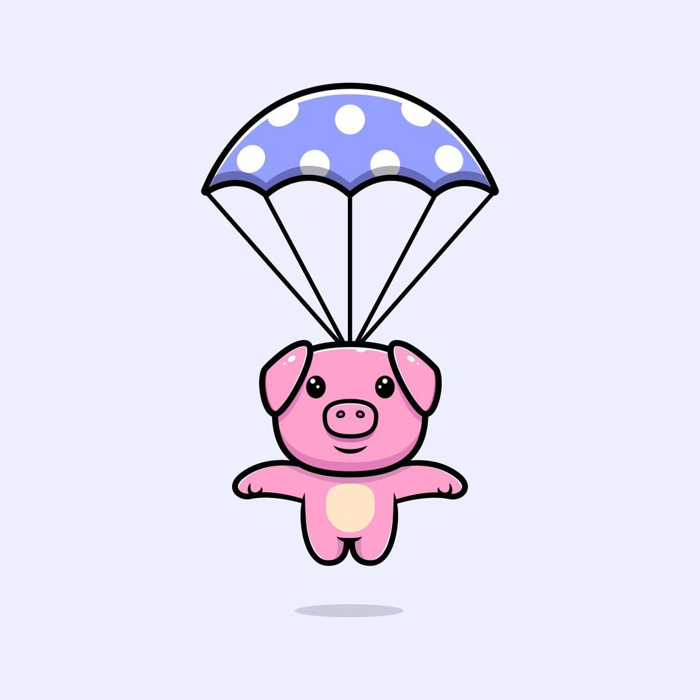 cochon mignon avec personnage mascotte parachute. illustration d'icône d'animal vecteur