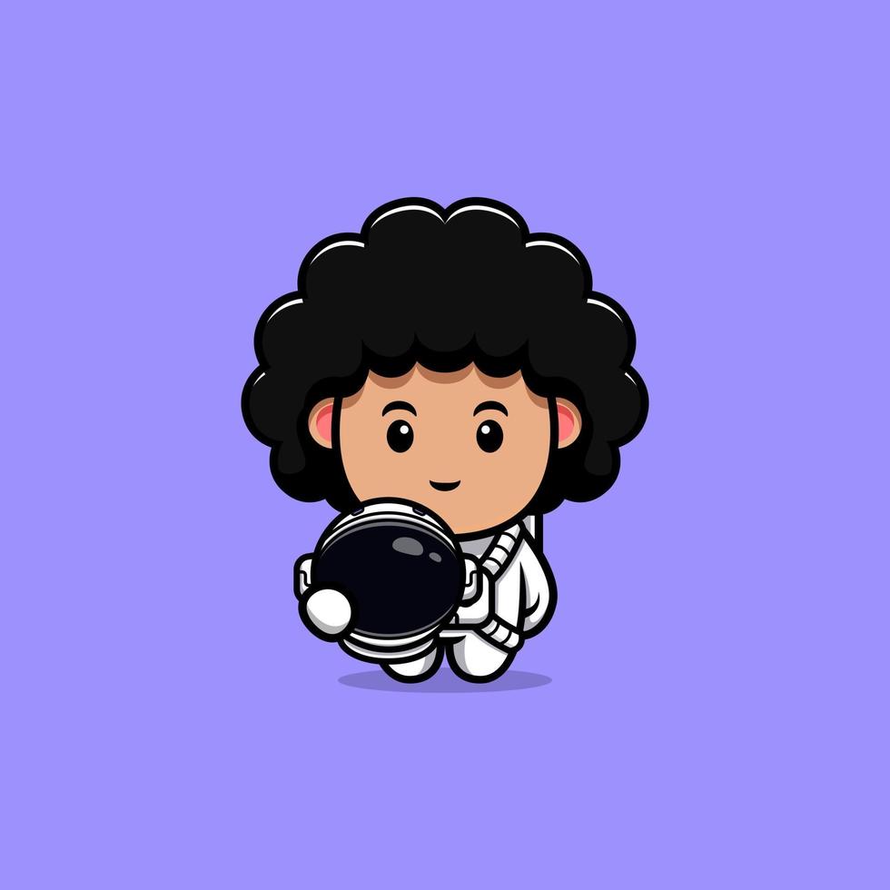icône de dessin animé de mascotte astronaute bouclé mignon. illustration de personnage de mascotte kawaii pour autocollant, affiche, animation, livre pour enfants ou autre produit numérique et imprimé vecteur