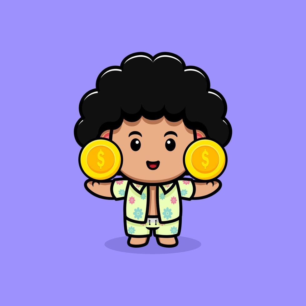 icône de dessin animé de mascotte de garçon afro mignon. illustration de personnage de mascotte kawaii pour autocollant, affiche, animation, livre pour enfants ou autre produit numérique et imprimé vecteur