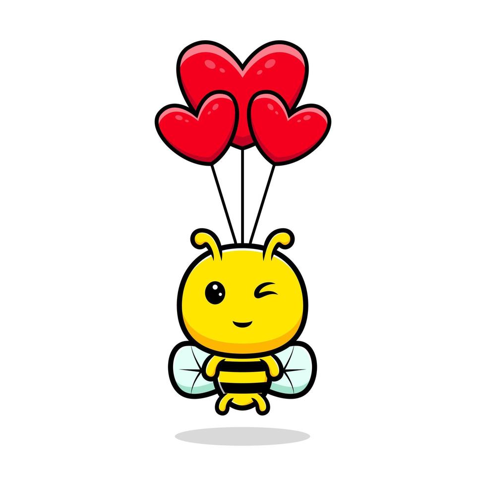 conception d'une abeille mignonne flottant avec un ballon coeur. personnage mascotte animal vecteur