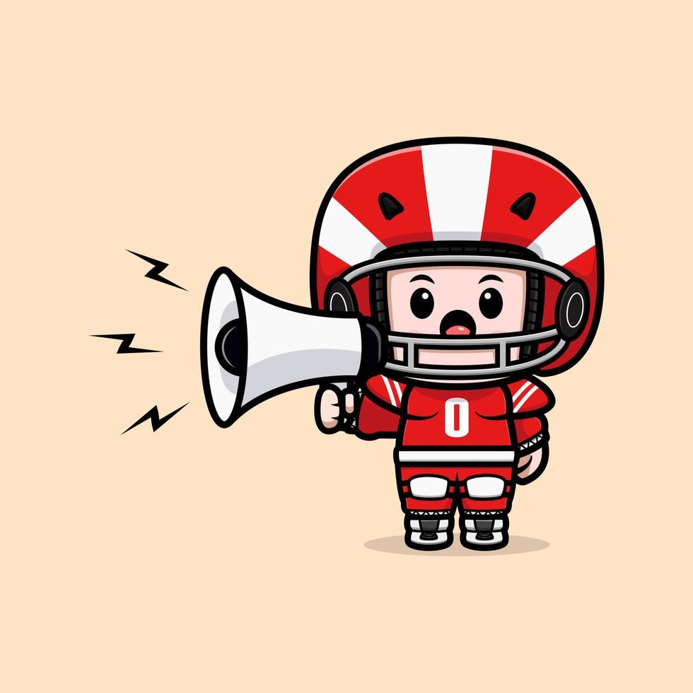 Jolie illustration de personnage mascotte kawaii joueur de football américain pour autocollant, affiche, animation, livre pour enfants ou autre produit numérique et imprimé vecteur