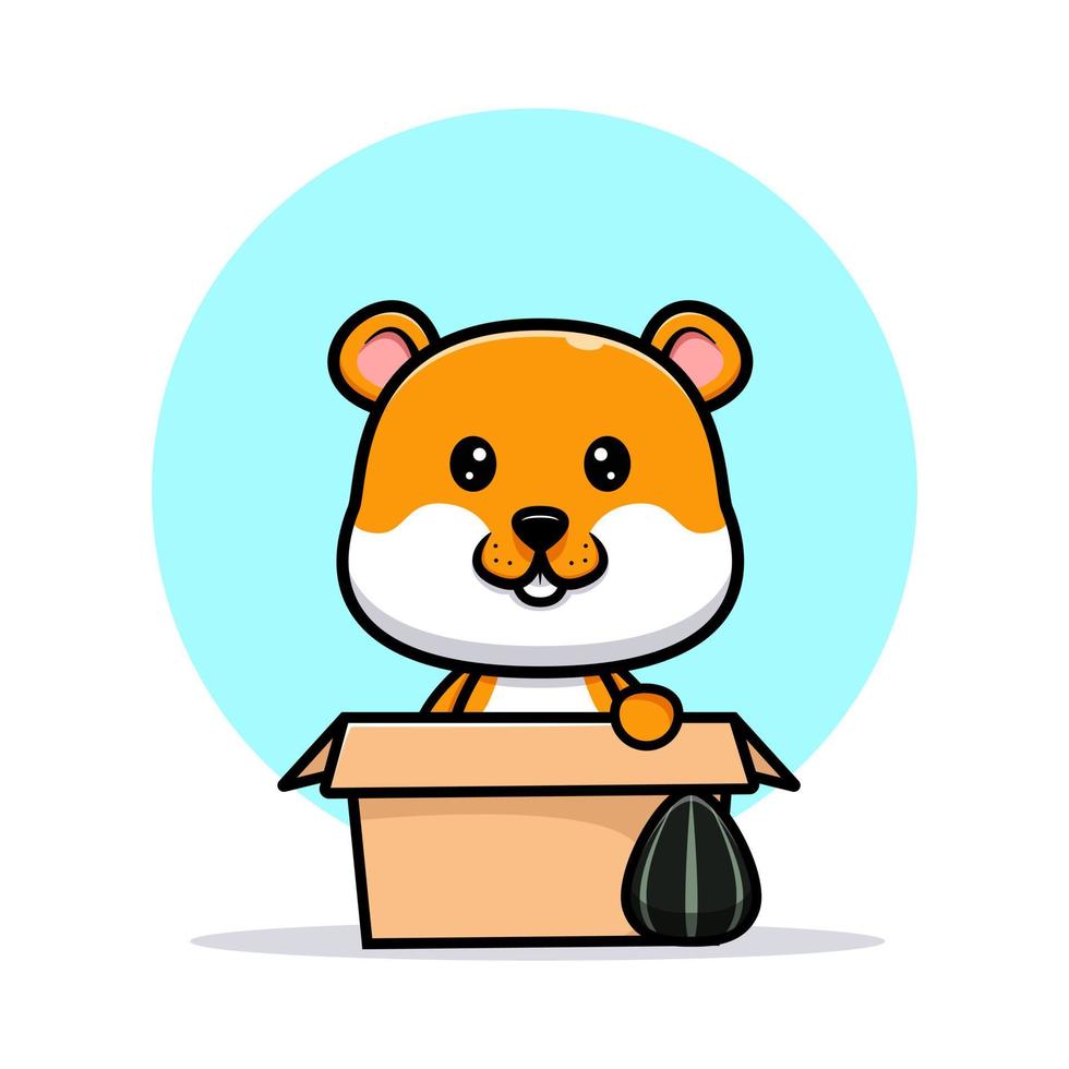 hamster mignon à l'intérieur de l'illustration de dessin animé de boîte vecteur