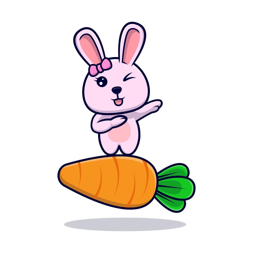 jolie fille de lapin tamponnant sur l'illustration de l'icône du design de la carotte vecteur