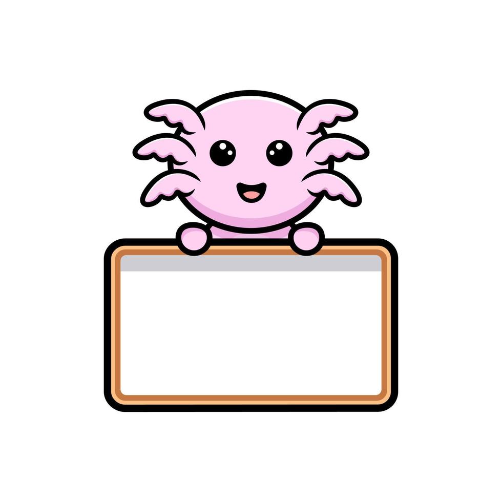 oxolotl mignon tenant un personnage de dessin animé de tableau blanc de texte vierge vecteur