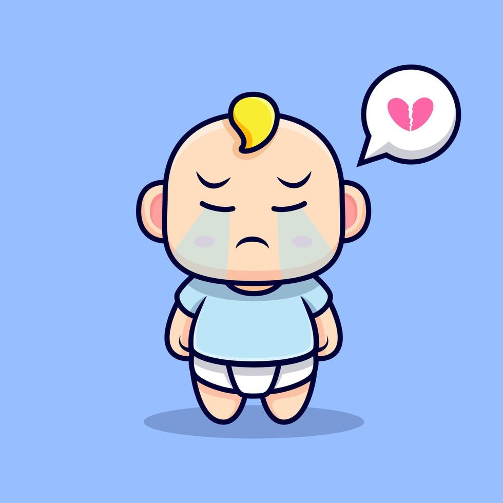 bébé mignon se sentant triste. illustration de caractère icône plate vecteur