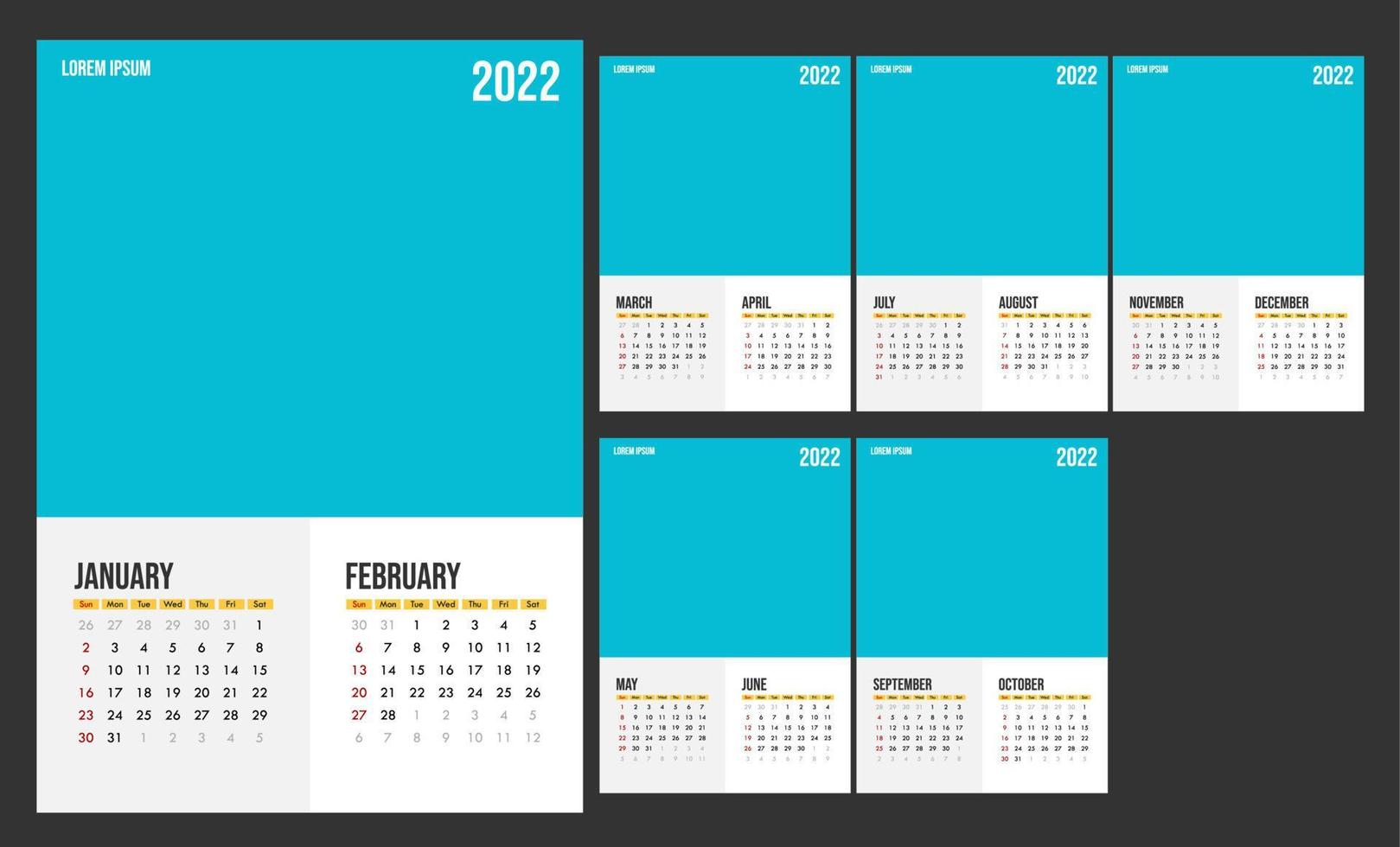 calendrier photo mensuel mural 2022. disposition simple du calendrier photo vertical mensuel pour 2022 vecteur