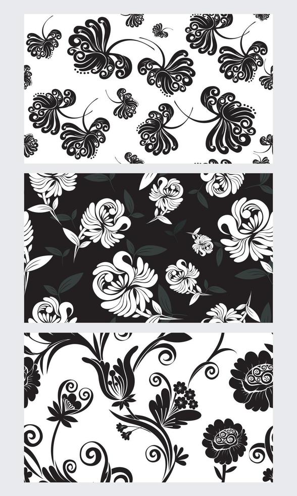 ensemble de motif harmonieux de chrysanthème, motif floral japonais avec fleur de cloche et feuilles sur fond gris pour papier peint, textile, usine et emballage vecteur