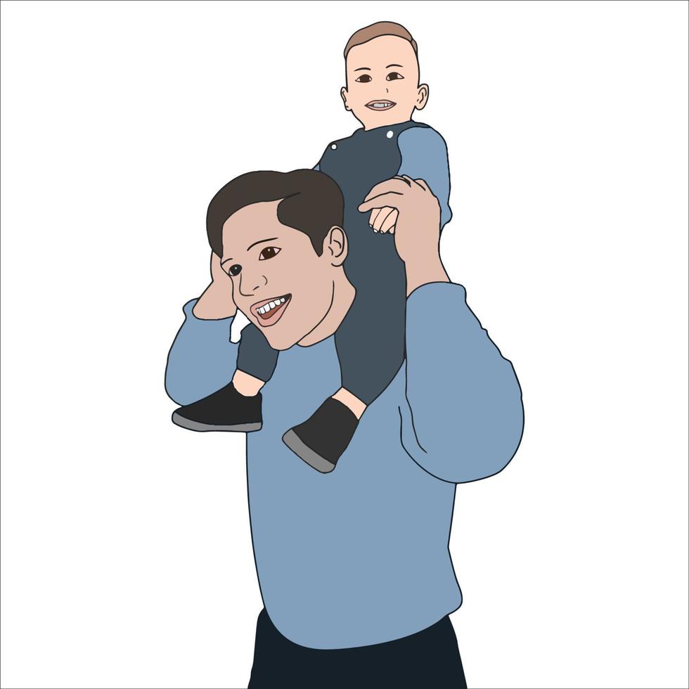 illustration numérique père et fils pour la fête des pères. vecteur