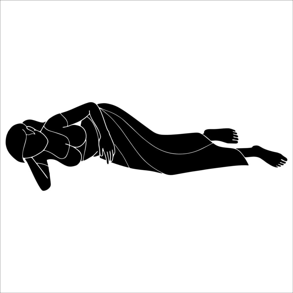 femmes indiennes dormant sur l'illustration de la silhouette du personnage au sol sur fond blanc. vecteur