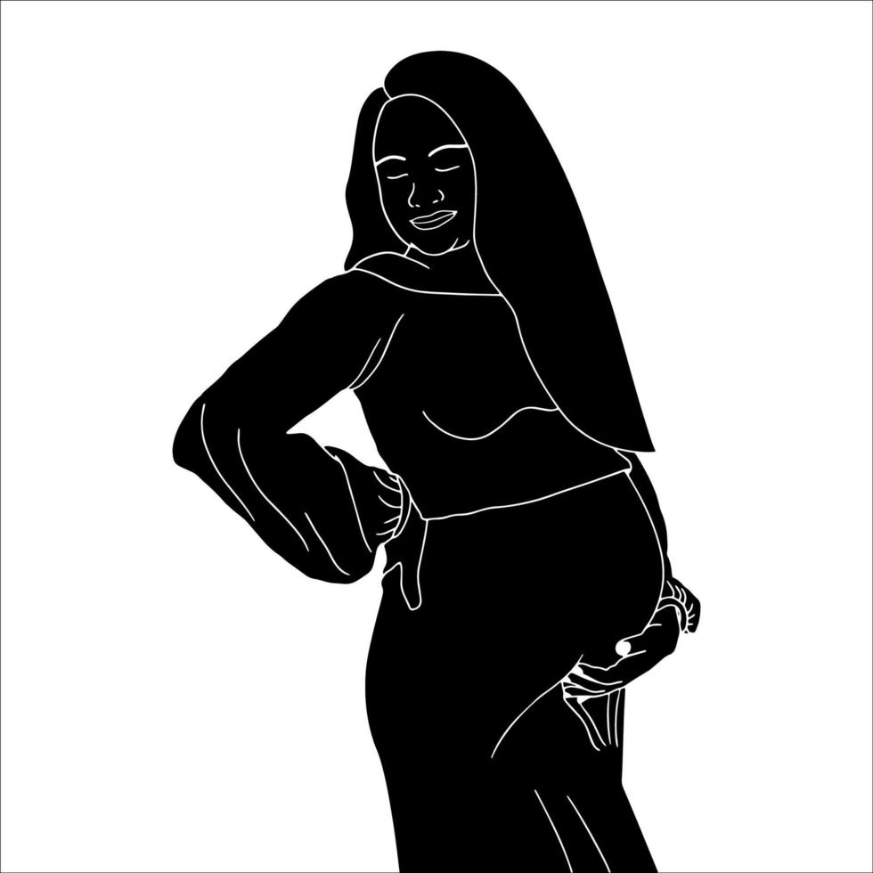 illustration vectorielle de femme enceinte silhouette sur fond blanc. vecteur