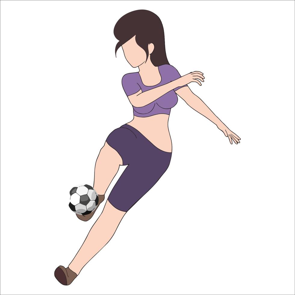 dessin animé simple de fille jouant au football illustré sur fond blanc. vecteur