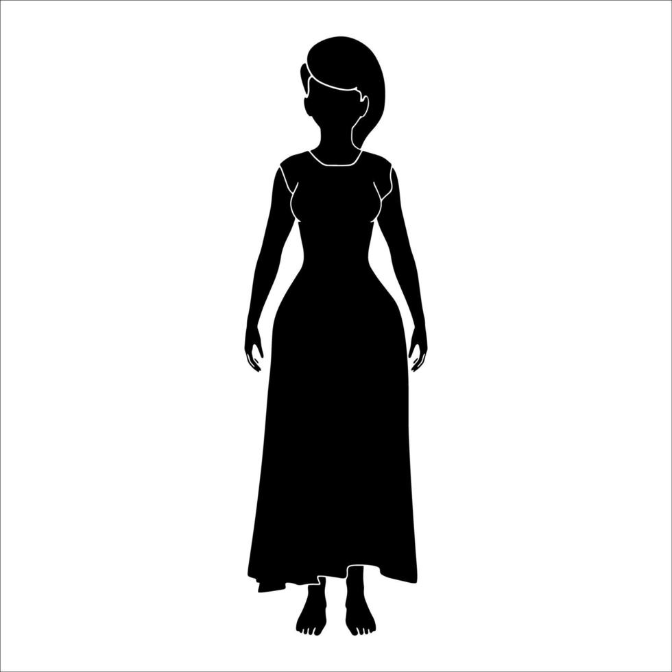 silhouette de jeune fille debout pose créée sur fond blanc. vecteur