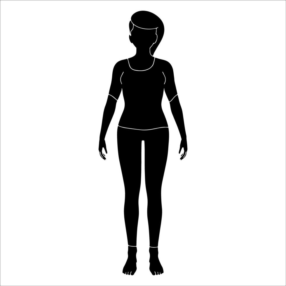 silhouette de jeune fille debout pose créée sur fond blanc. vecteur