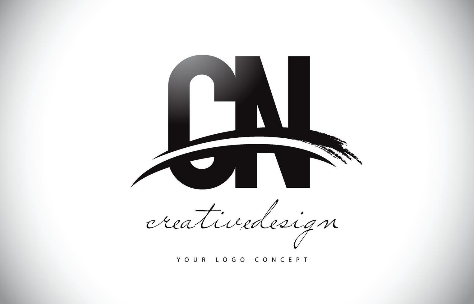 création de logo de lettre cn cn avec swoosh et coup de pinceau noir. vecteur