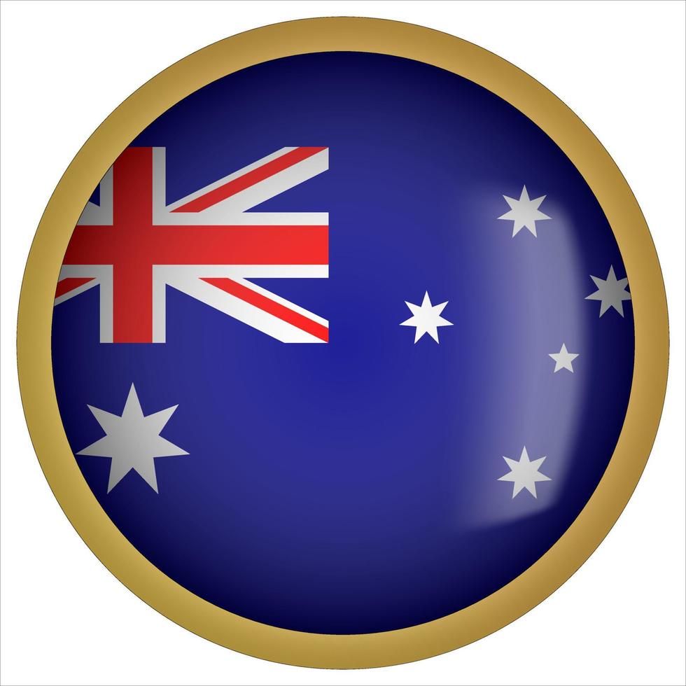 icône de bouton drapeau arrondi 3d de l'australie avec cadre doré vecteur