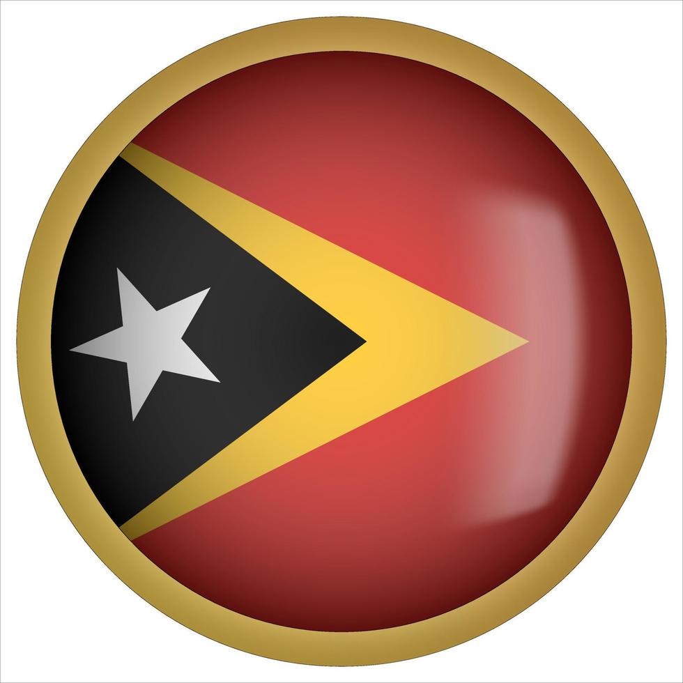 icône de bouton drapeau arrondi 3d timor oriental avec cadre doré vecteur