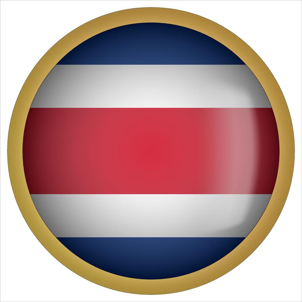 icône de bouton drapeau arrondi 3d costa rica avec cadre doré vecteur