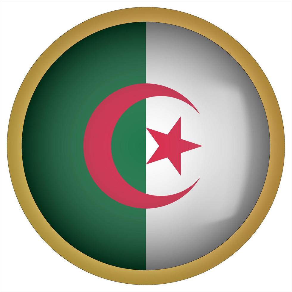 icône de bouton drapeau arrondi algérie 3d avec cadre doré vecteur