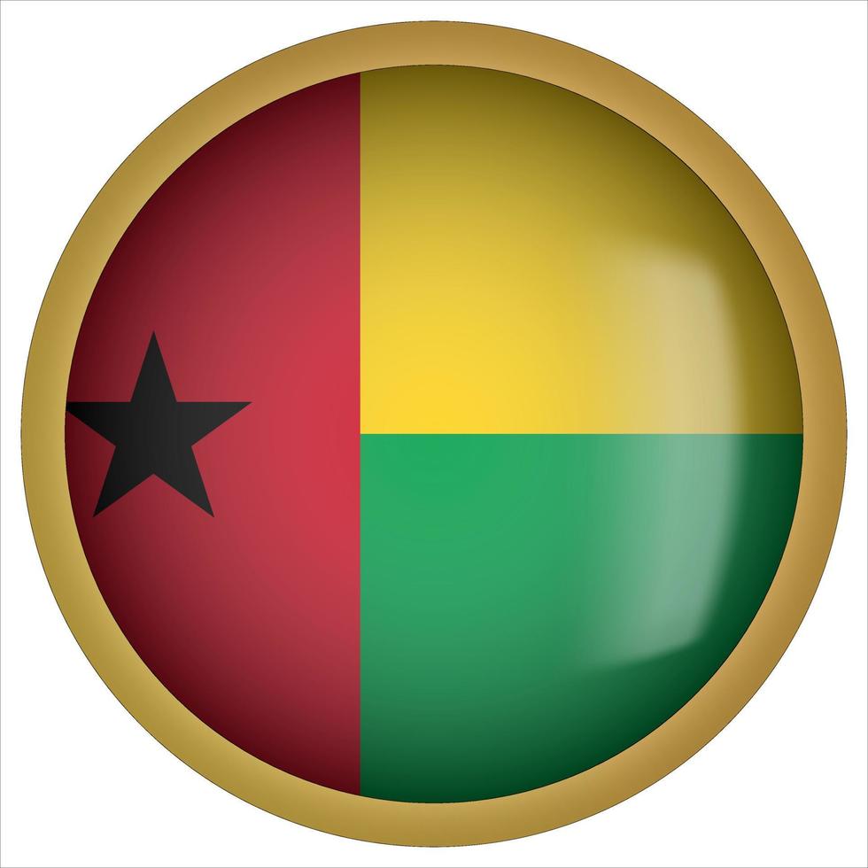 icône de bouton drapeau arrondi 3d de la guinée bissau avec cadre doré vecteur