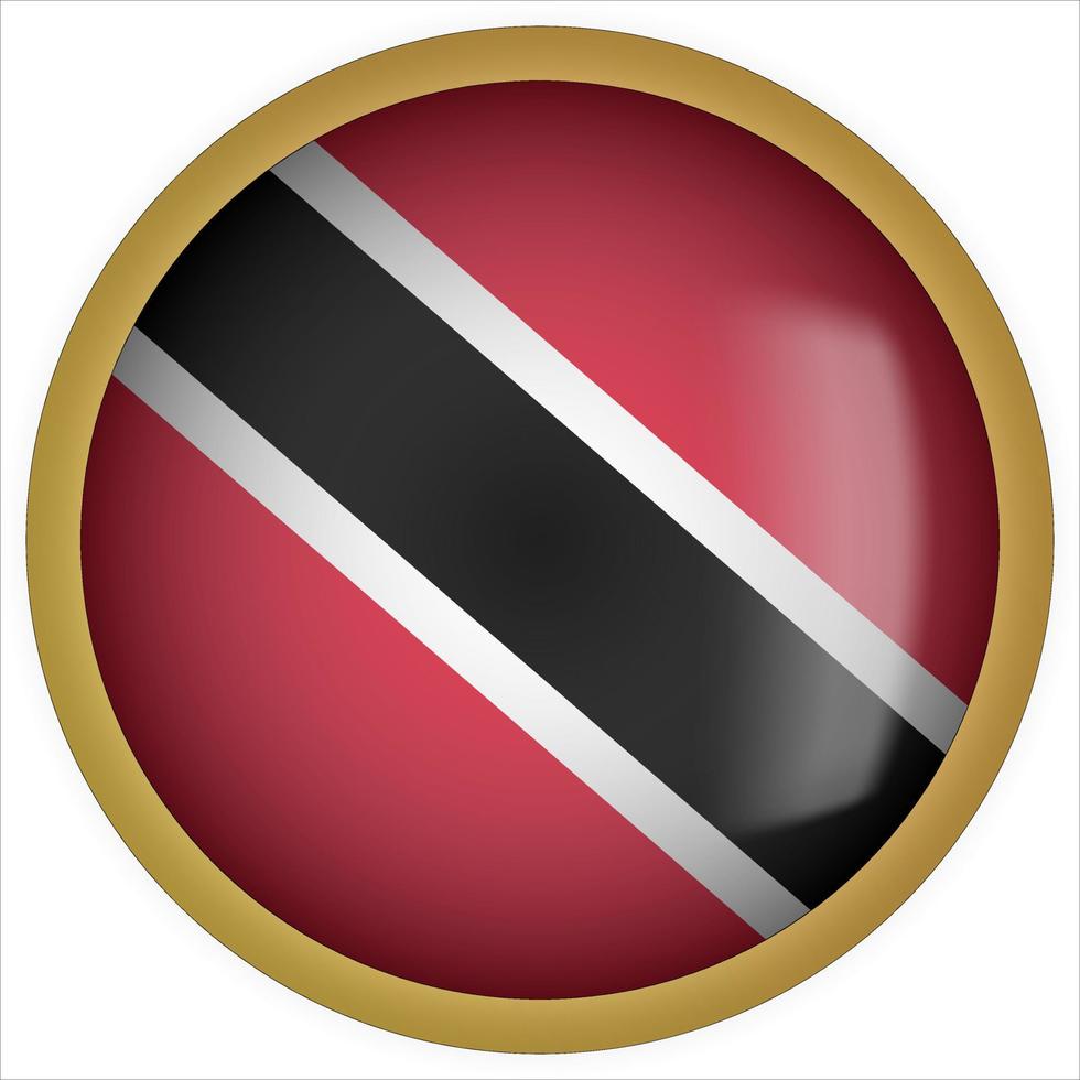 icône de bouton drapeau arrondi 3d de trinité-et-tobago avec cadre doré vecteur