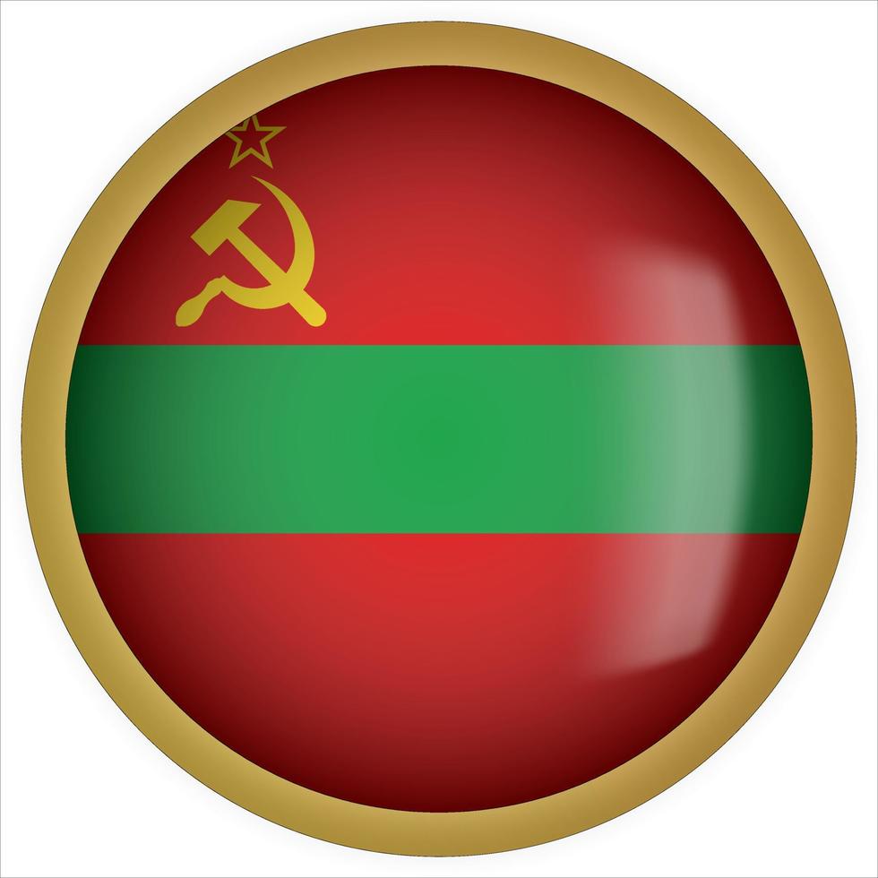 icône de bouton de drapeau arrondi 3d de la transnistrie avec cadre doré vecteur