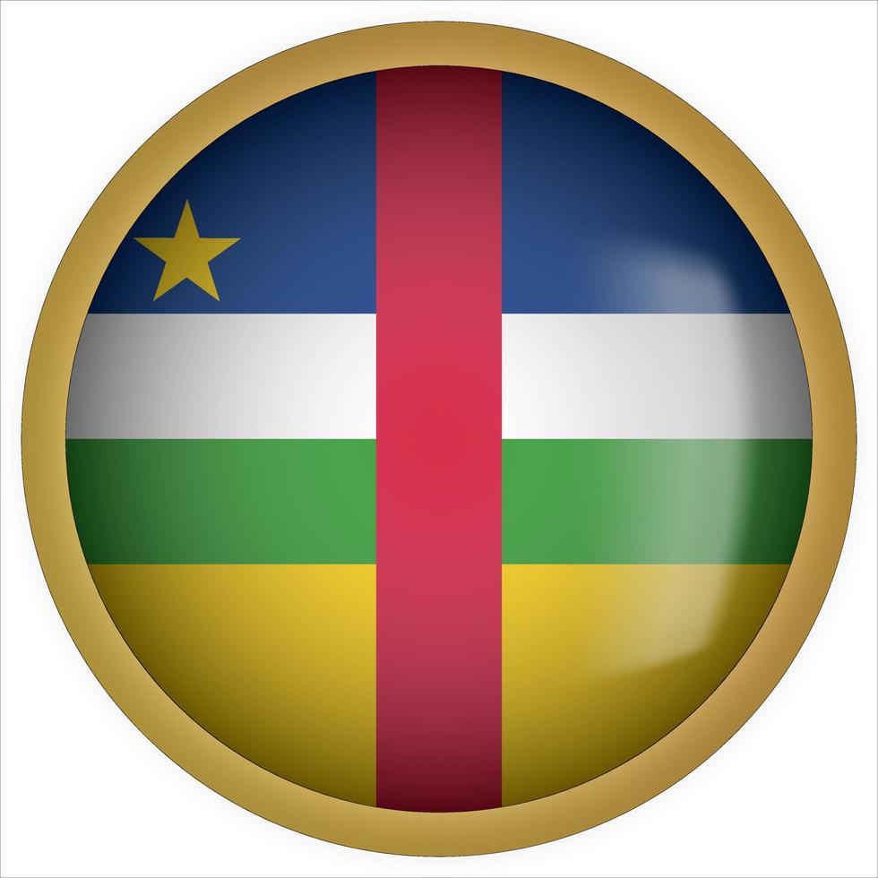 icône du bouton drapeau arrondi 3d de la république centrafricaine avec cadre doré vecteur