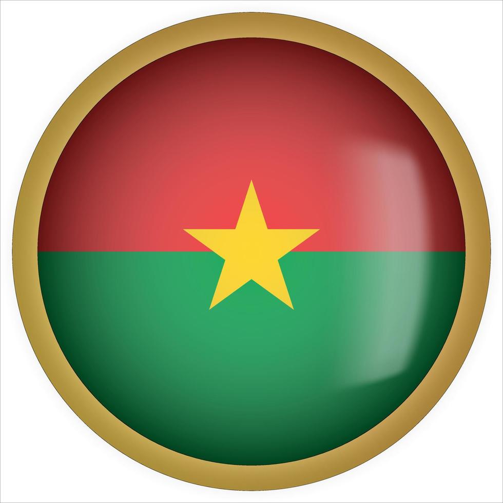 burkina faso, 3d, arrondi, drapeau, bouton, icône, à, cadre or vecteur