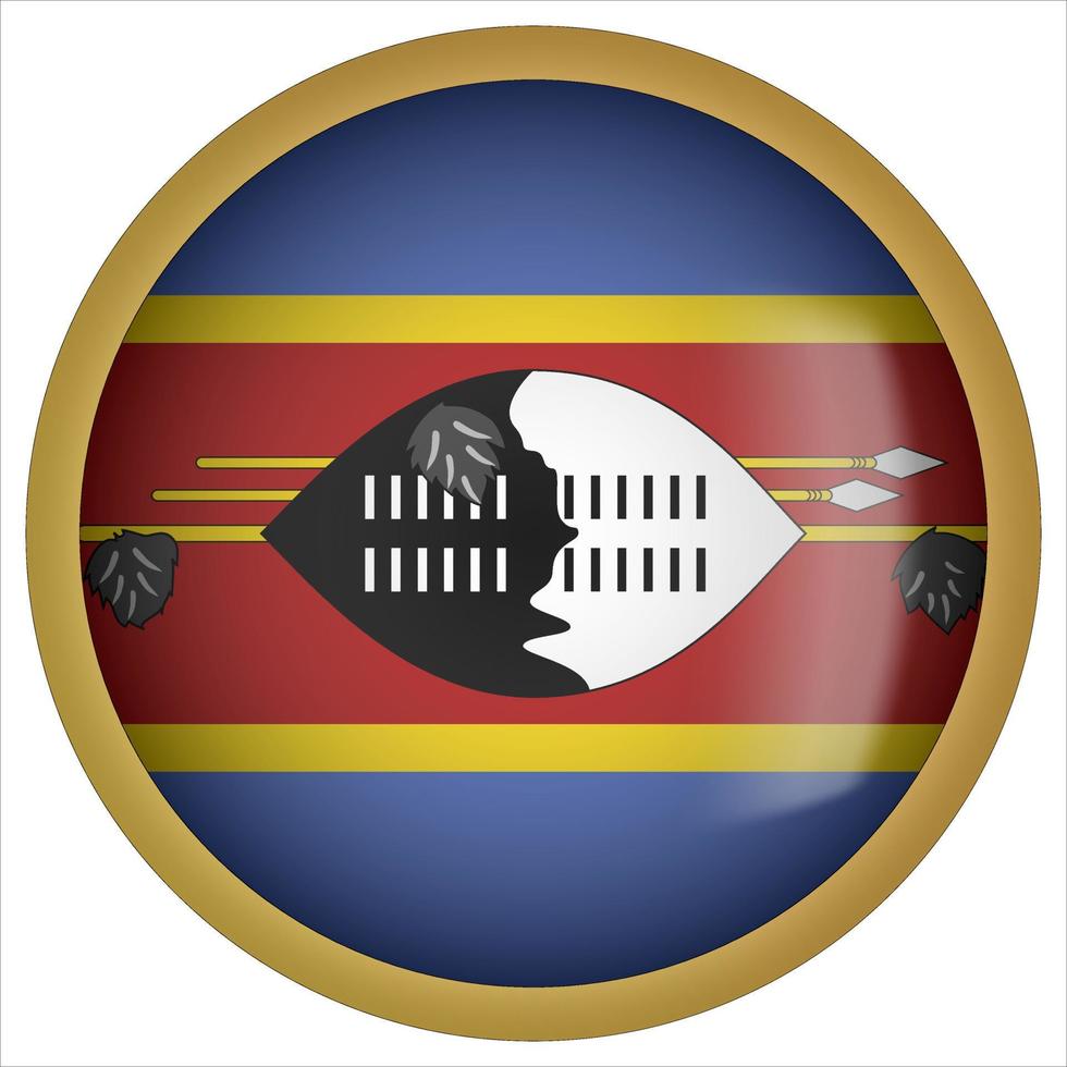 icône de bouton drapeau arrondi eswatini 3d avec cadre doré vecteur