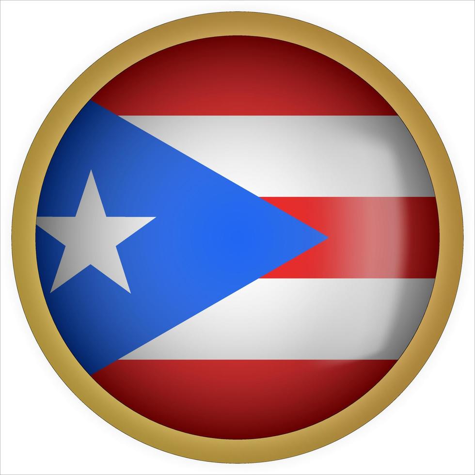 icône de bouton de drapeau arrondi 3d de porto rico avec cadre doré vecteur