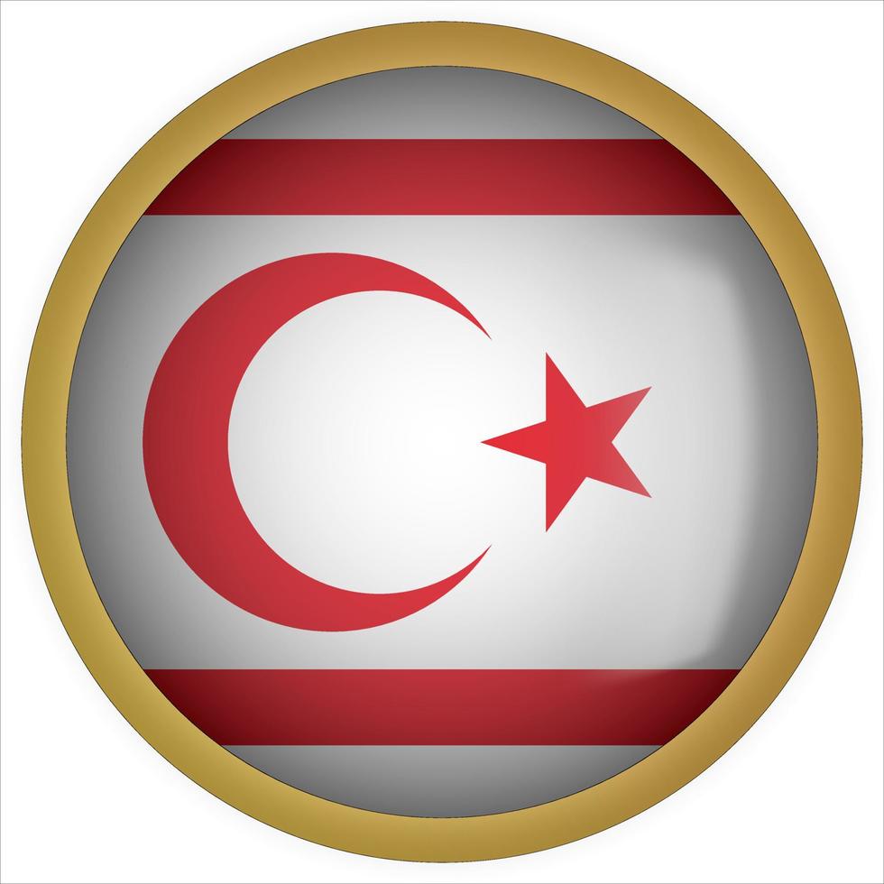 république turque de chypre du nord icône de bouton drapeau arrondi 3d avec cadre doré vecteur