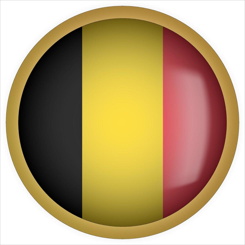 icône de bouton drapeau arrondi 3d belgique avec cadre doré vecteur