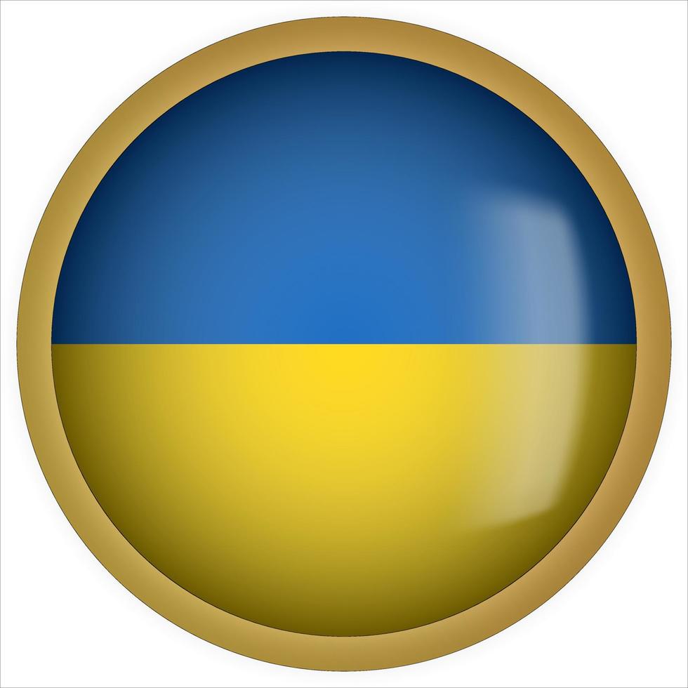 icône de bouton drapeau arrondi 3d de l'ukraine avec cadre doré vecteur