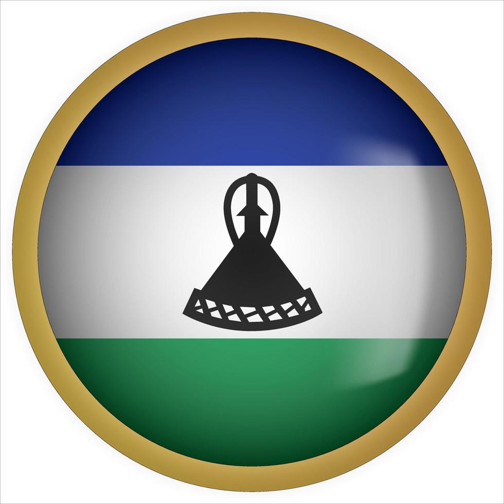 icône du bouton drapeau arrondi 3d du lesotho avec cadre doré vecteur